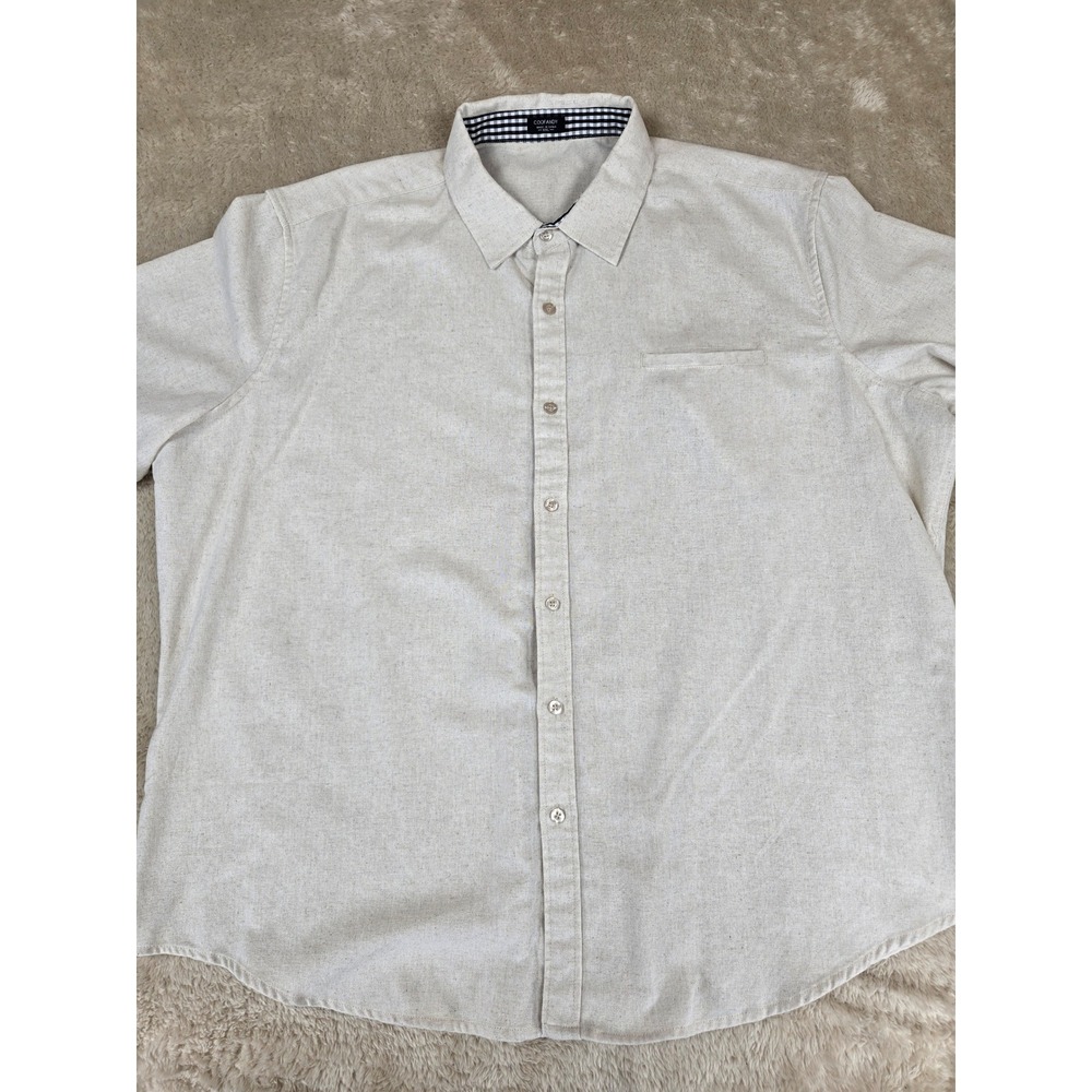COOFANDY Mens Light Beige Linen Blend Button Down Shirt Short Sleeve Casual 2XL